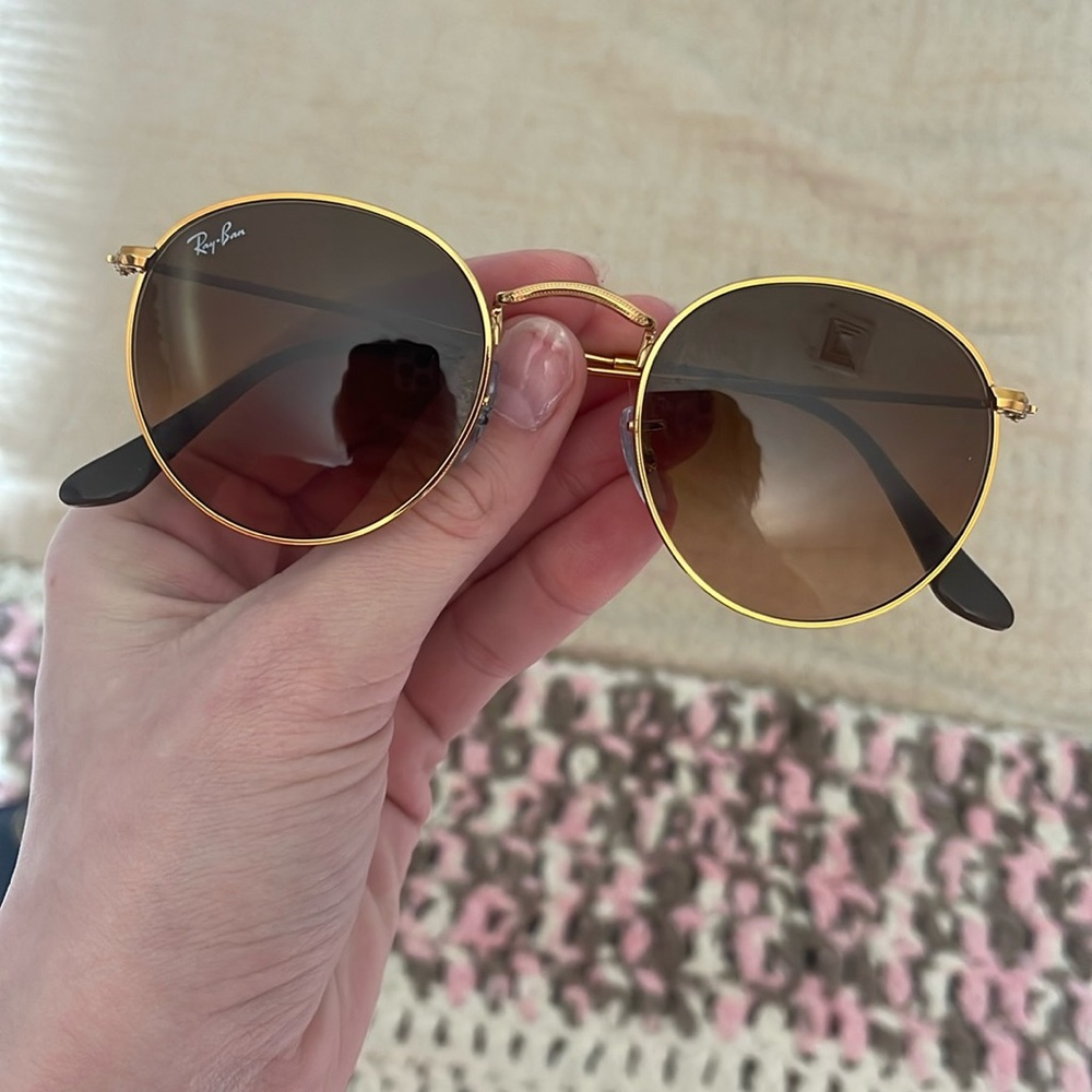 Rayban Round Metal RB3447 polished light bronze with brown lenses